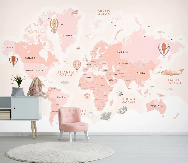 3D PINK WORLD Map 32086NA Wallpaper Wall Murals Removable Wallpaper Fay ...