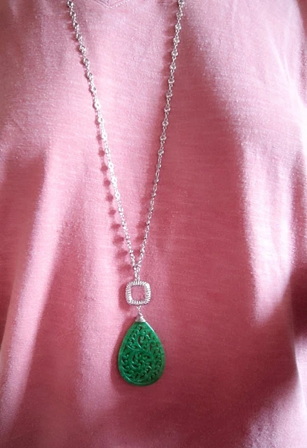 Collier Sautoir Rétro Perles Vert Nacré 8mm Avec Nœud – Occasion Bon état