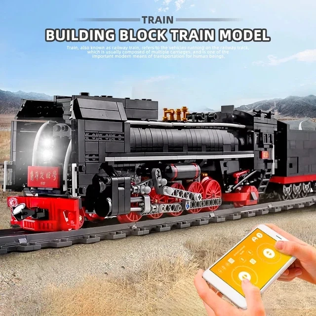 MOULD KING RC Remote Control train QJ Steam Locomotive Model Motorised ...