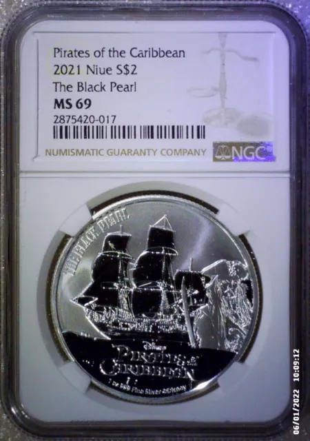 2021 NIUE 1 Oz Silver $2 Pirates of the Caribbean - The Black Pearl NGC MS69