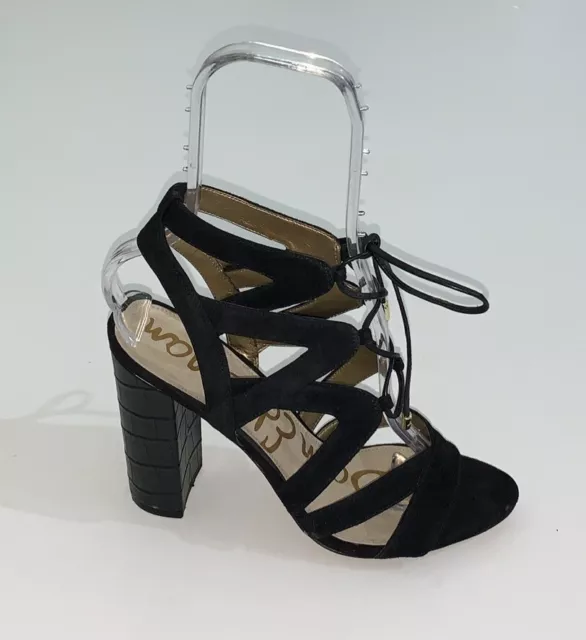 Sam Edelman 8.5M Yardley Sandals Black Suede Lace Up Gladiator Block High Heel