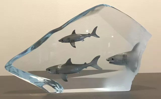 Robert Wyland Pewter and Lucite Sculpture "Shark Tribe" with Original COA 93/950 Robert Wyland Pewter and Lucite Sculpture "Shark Tribe" with Original COA 93/950