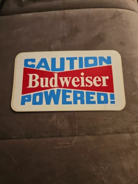 "CAUTION Budweiser POWERED" Vintage Racing Sticker Indy NASCAR Beer Brewiana