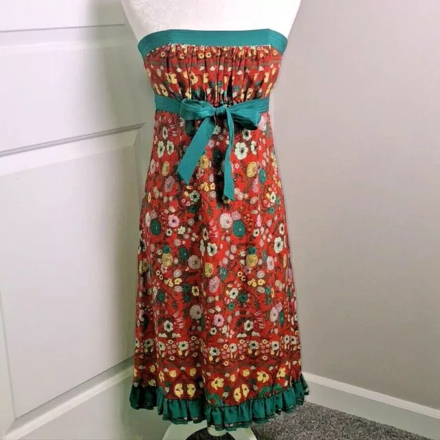 Plenty by Tracy Reese Red Green Silk Floral Strapless Dress Sz 4 Boned Bodice