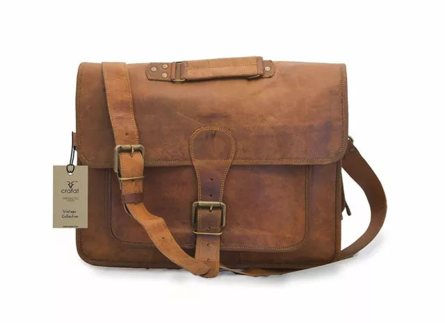 Travel Men's Laptop Bag Shoulder Messenger Goat Leather Vintage Genuine