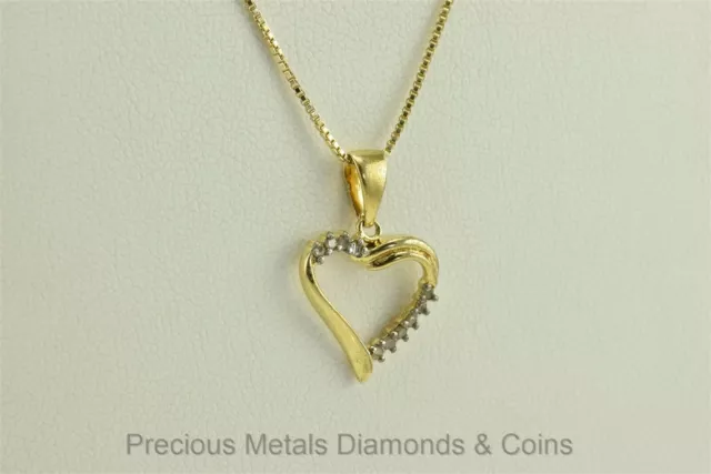 Gold over Sterling Silver Diamond Heart 17mm x 15mm Pendant 925 RSE 18" Chain