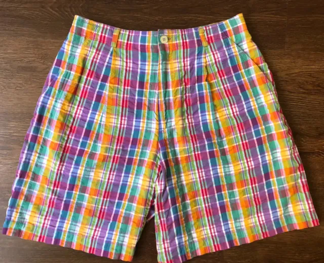 Vintage ‘80s/‘90s LizSport Madras Plaid High Waist Mom Shorts Colorful Small