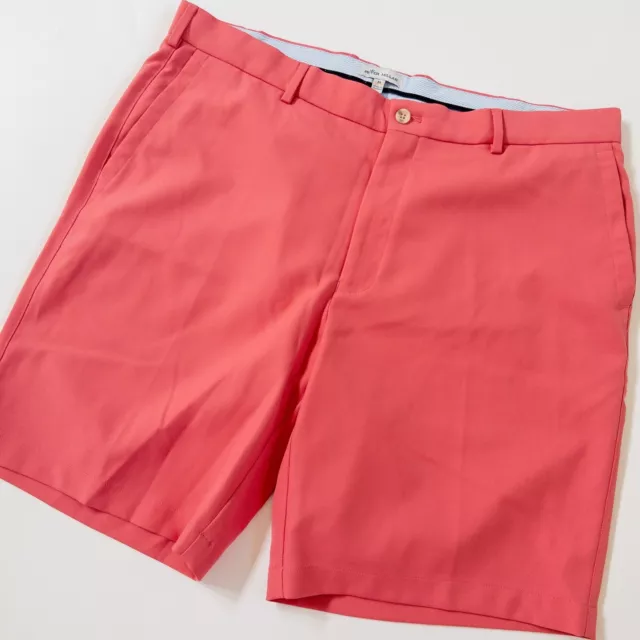 Peter Millar Shorts Mens 38 Pink Salmon Golf Polyester Flat Front Chino Preppy