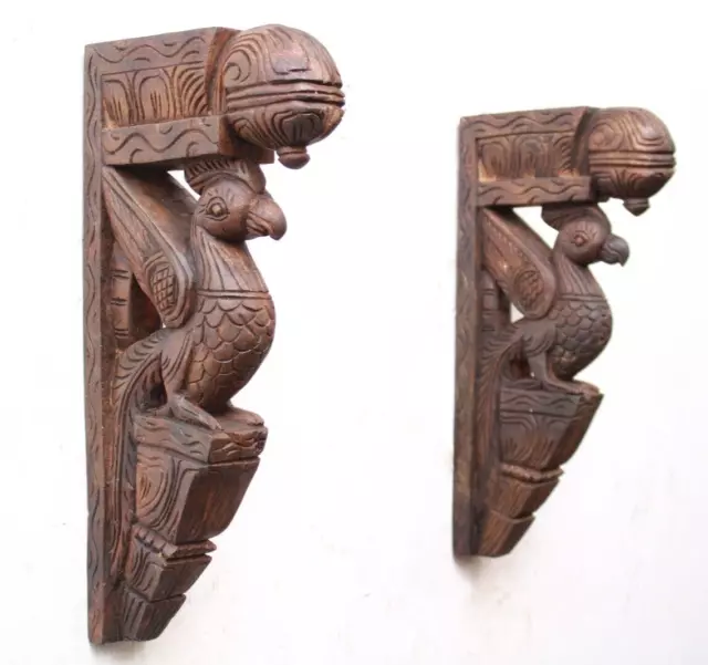 Wooden Wall Bracket Corbel Bird Pair Statue Peacock Sculpture Wall Decor Shelf