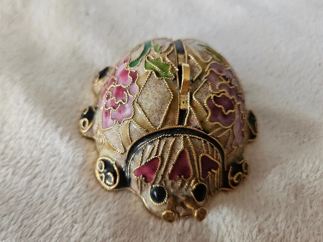 Vintage Cloisonne Enamel Ladybug Figurine Ornament