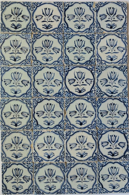 24 Original Antique Delft delftware tile tiles carreaux with tulip tulips ,1625.