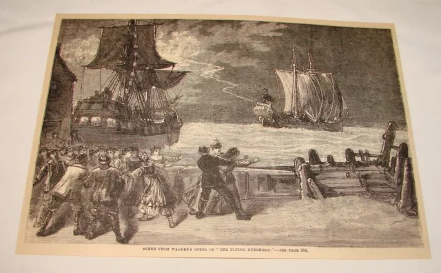 1887 magazine engraving~ SCENE: WAGNER'S OPERA 'FLYING DUTCHMAN'