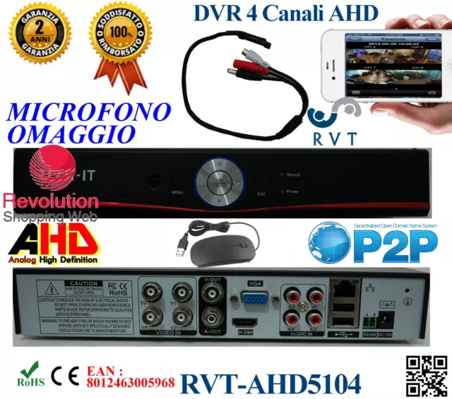 DVR 4 Canali CH AHD P2P CLOUD TVCC PTZ ibrido Analogico AHD IP VIDEOSORVEGLIANZA