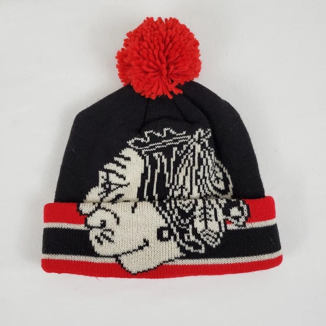 Chicago Blackhawks CCM NHL Big Logo Cuffed Pom Knit Winter Hat Beanie KR82Z NWT
