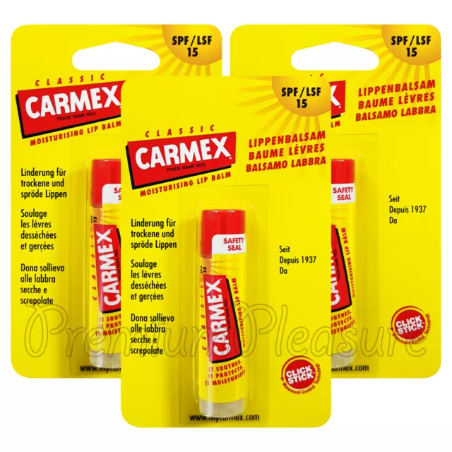 3 x Carmex Classic Click Stick Lippenbalsam LSF15 feuchtigkeitsspendend 4,9 ml/0,16oz Made in USA