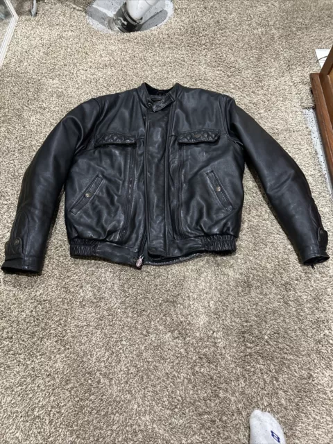 Hein Gericke FirstGear Mens Leather Motorcycle Black Jacket  & Liner Size XL 46T