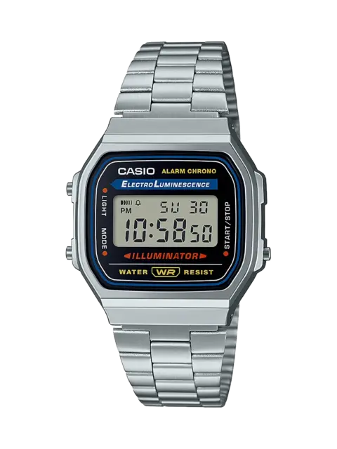 CASIO Armbanduhr, digital mit Edelstahlarmband, Alarm, Licht, Stoppuhr - A168