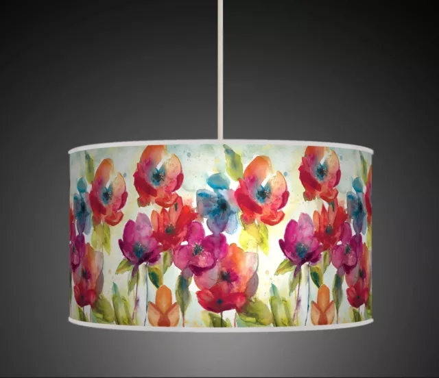 Multi Colour Watercolour Flowers / Floral Handmade Printed Fabric Lampshade 635