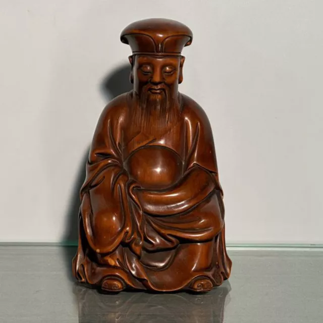 Vintage Chinese Boxwood Carved Figure Statue Wooden Sculpture Figurines Deco Art