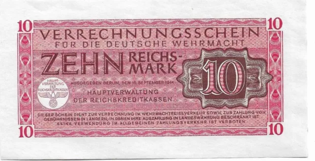 GERMANY Military  Wehrmacht. 10 Reichsmark 1944. P M40 FDC