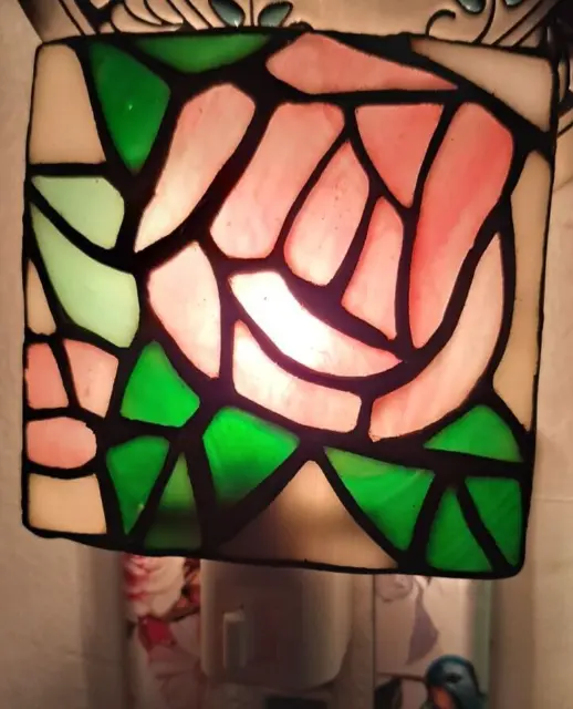 Stained Glass Wall Plug In Night Light Pink Rose