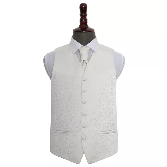 Wedding Waistcoat & Cravat Set Mens Woven Swirl Ivory Vest All Sizes by DQT