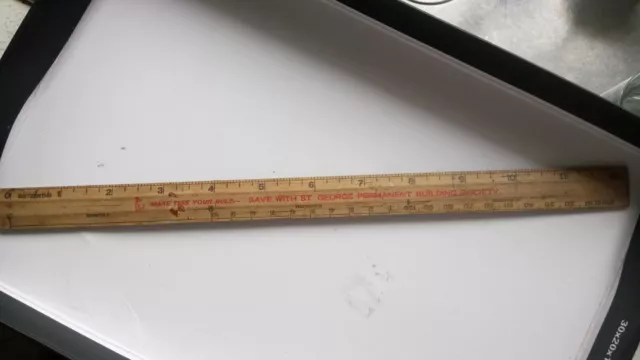 ST GEORGE PERMANENT BUILDING SOCIETY collectable vintage wooden ruler measure
