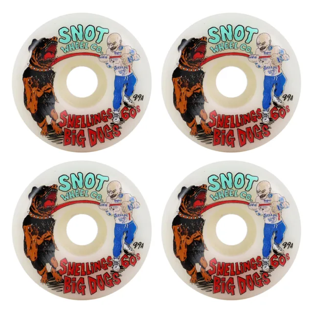 Snot Wheel Co. Skateboard Wheels 60mm Snelling Dogs 99A Conical White