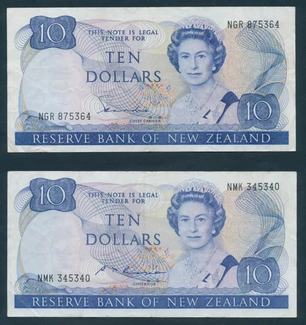 New Zealand: 1981-5 $10 Hardie & Russell QEII PORTRAIT. P172a & 172b GF Cat $50+