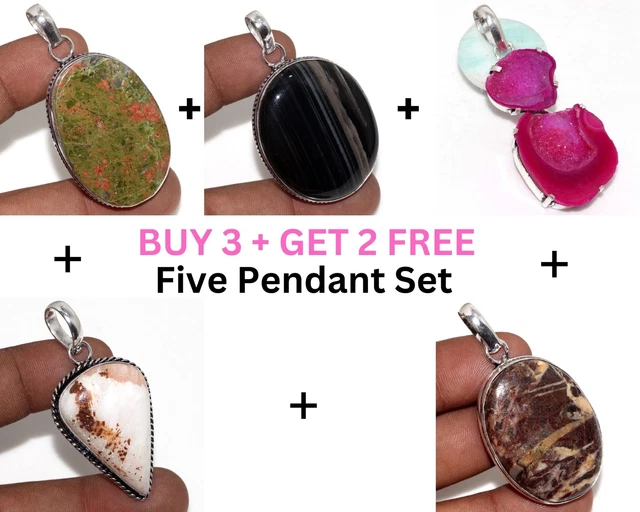 Unakite,Black Onyx,Slice, Scolecite,Coconut 5 Pendant 2.1|2.1|2.3|2|2" JW