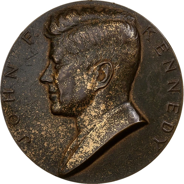 Médaille En Bronze John F. Kennedy - Président Des États-Unis - Par A. De Jaeger - Poinçon Corne+Bronze - TTB/SUP état