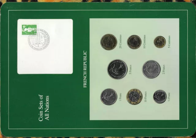 Coin Sets of All Nations France French 1977-1990 UNC 2 Francs 1980 1 Franc 1977