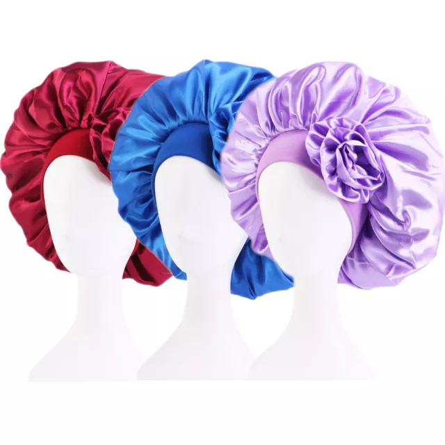 3PCS Women Satin Bonnet Night Sleep Hats Chemo Cap Hair Care Beanie Headwear