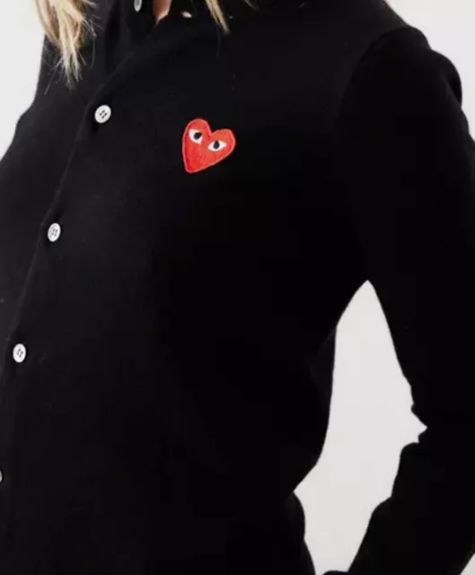 COMME DES GARCONS PLAY WOMEN RED HEART CARDIGAN BUTTON UP XS Black