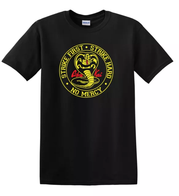 COBRA KAI Strike First Strike Hard No Mercy Karate Kid Retro 80s t-shirt