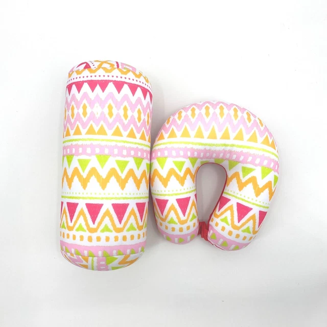 2 Pc Set Micro Bead U Shaped Neck Travel Pillow Lumbar Roll Back Support Cushion