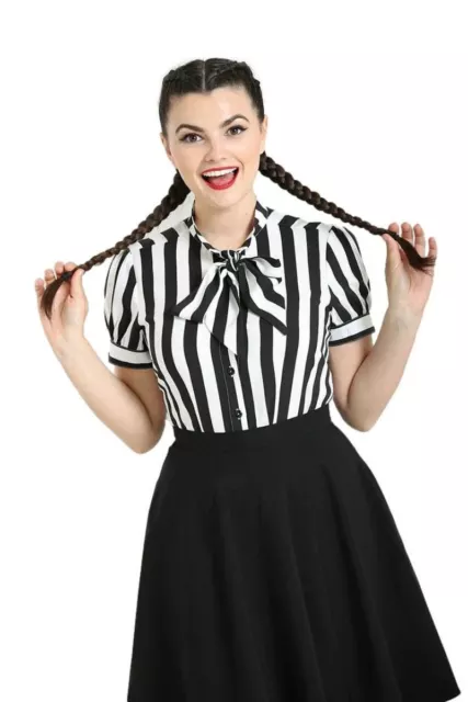 Gothic Fitted Black and White Striped Shirt - Ladies Short Sleeve Sexy Workwear 2