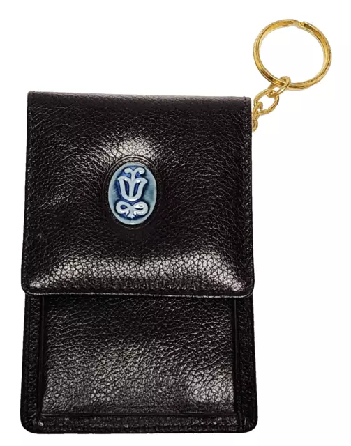 Lladro Society Black Leather ID Holder Change Purse Key Ring