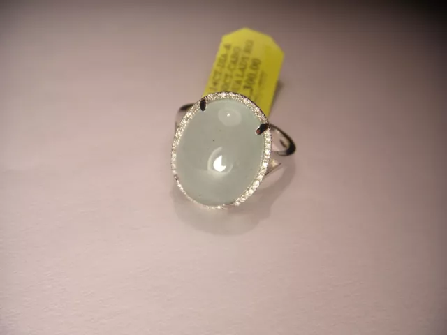 Stunning Estate 14K White Gold Diamond Cabochon Aquamarine Cocktail Ring