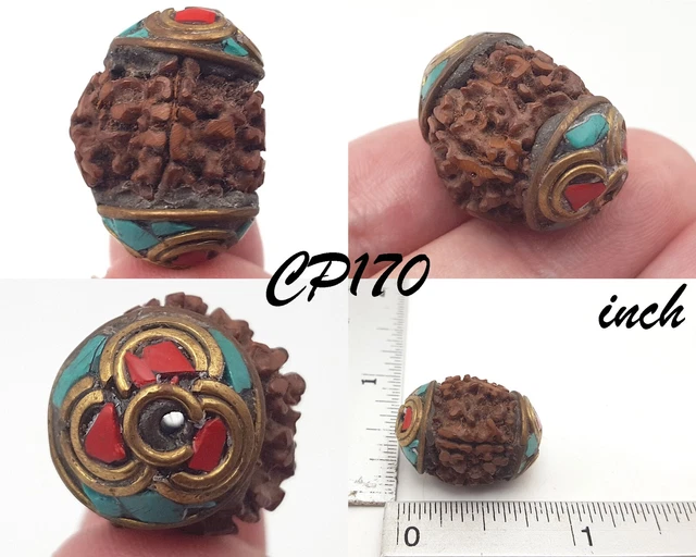 Antique Blue Turquoise & Red Coral With Gold Plated Cap Bead Handmade #CP170