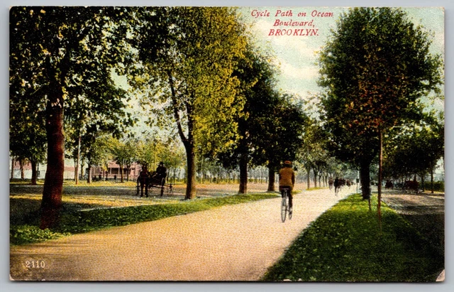 Cycle Path Ocean Boulevard Brooklyn New York Horse Buggy Carriage VNG Postcard