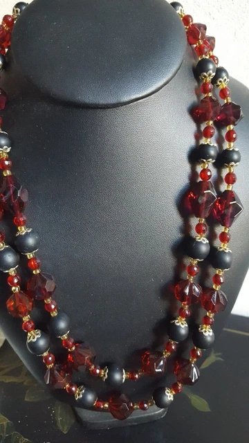 Collier Ancien Double Rang En Verre De Murano - Doré Et Marron - Très Bon état