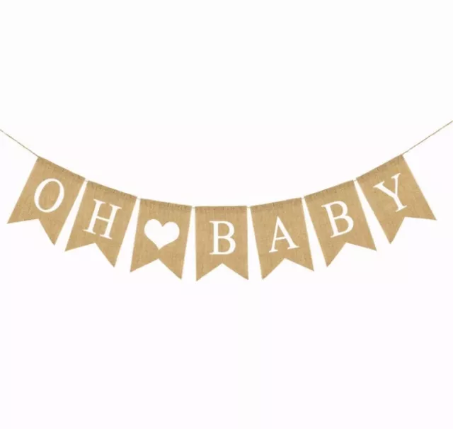 Oh Baby Banner Gender Reveal Decorations Baby Shower Rustic Hessian Boy or Girl