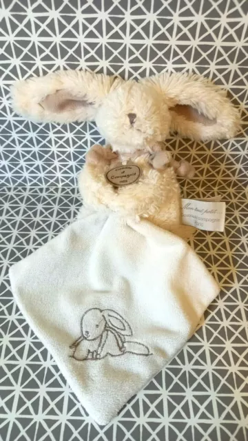 Doudou lapin Bonbon blanc beige taupe brodé lapin   Doudou et Compagnie