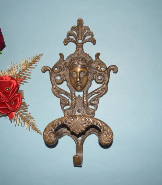 Brass Angel Wall Hook Ornate Flower Design Innocent Girl Face Towel Hanger HK491