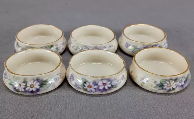 Set of 6 Hand Painted Lenox Belleek Signed LML White Floral & Gold Salts