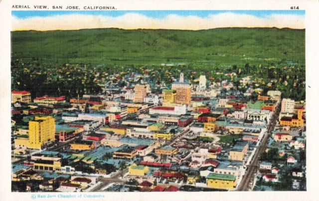 San Jose CA California, Aerial View of the City, Vintage Postcard