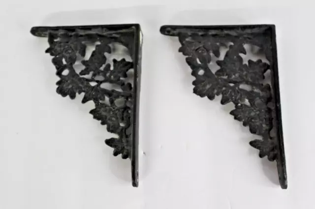 Set of 2 Vintage/Antique(?) Black Cast Iron Oak Tree Inspired Shelf Brackets