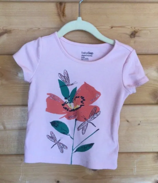 Worn in Fair Condition Baby Gap Girls Pink Floral T-Shirt Age 18-24 Months