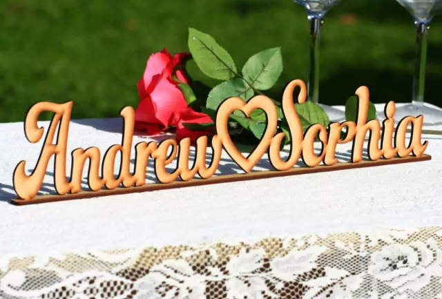 Custom personalised wedding names  heart love free standing wooden letters signs